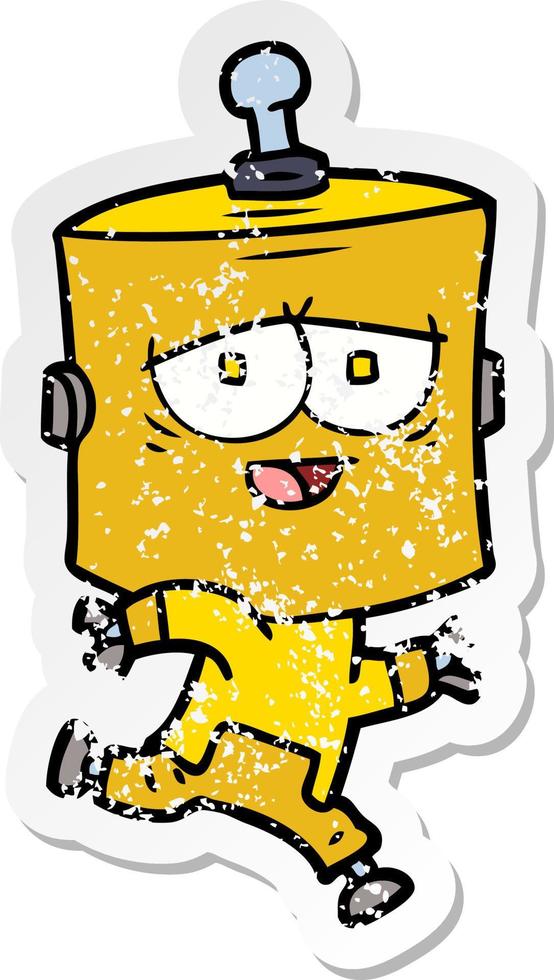 distressed sticker of a cartoon robot vector