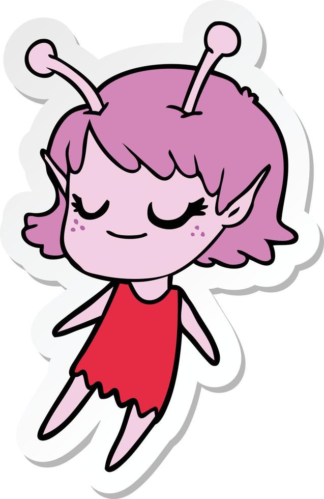 sticker of a smiling alien girl cartoon floating vector