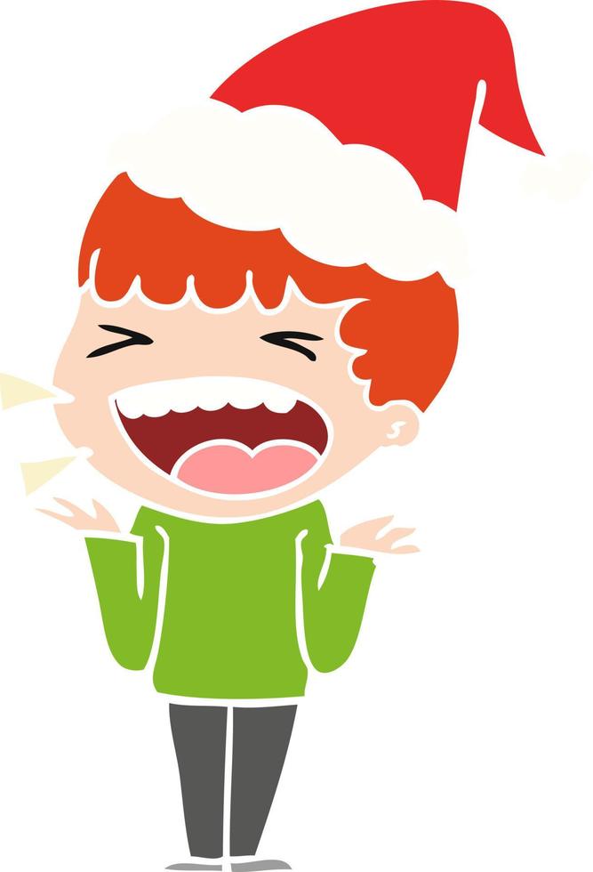flat color illustration of a laughing man wearing santa hat vector