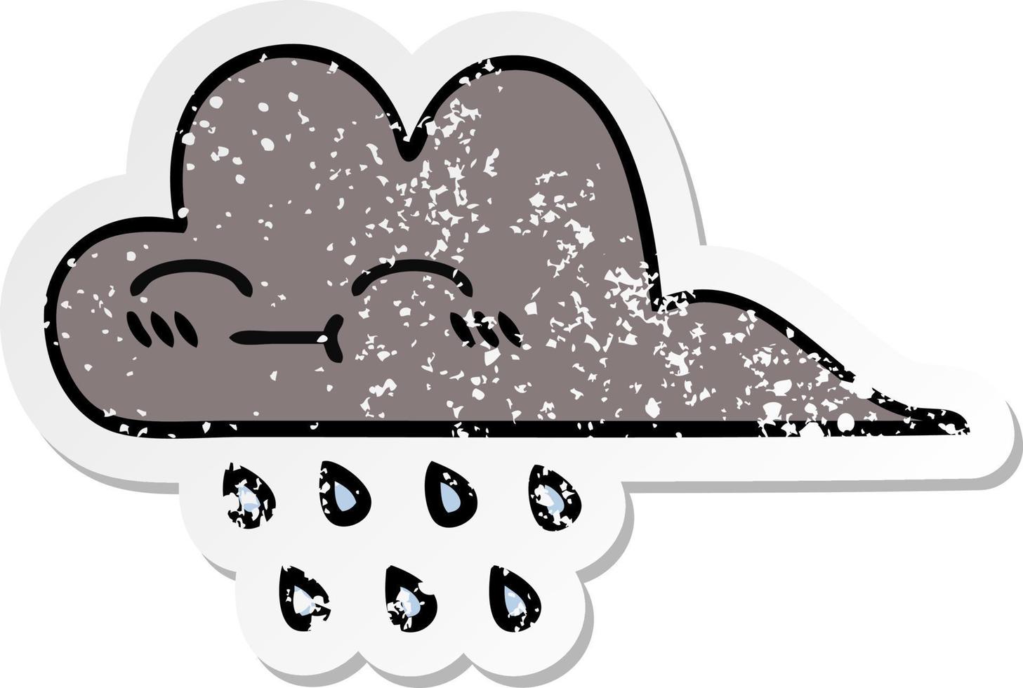 distressed sticker of a cute cartoon storm rain cloud vector
