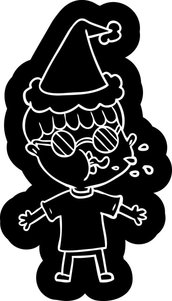 cartoon icon of a boy wearing spectacles wearing santa hat vector