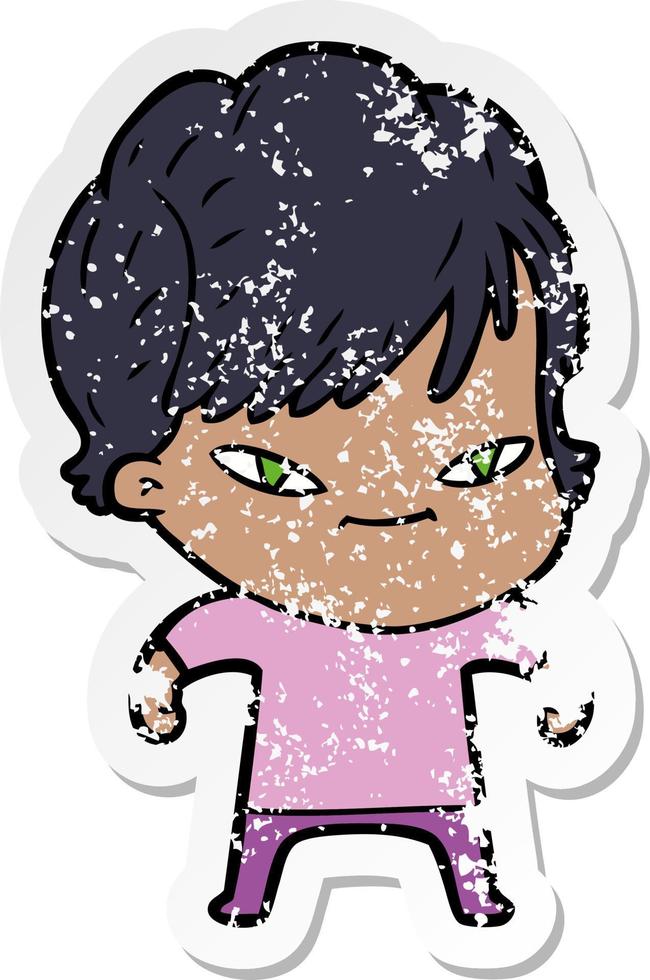 distressed sticker of a cartoon happy woman vector