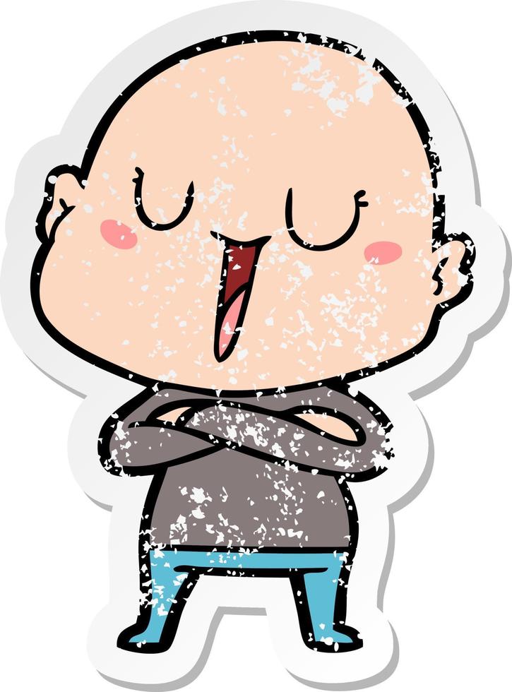 distressed sticker of a happy cartoon bald man vector