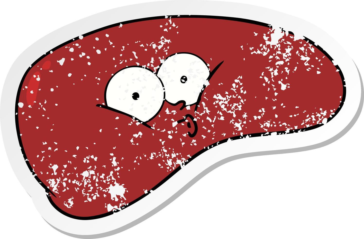 distressed sticker of a cartoon liver vector