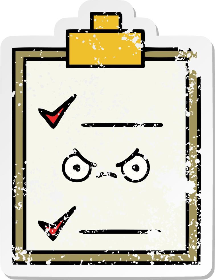 distressed sticker of a cute cartoon check list vector