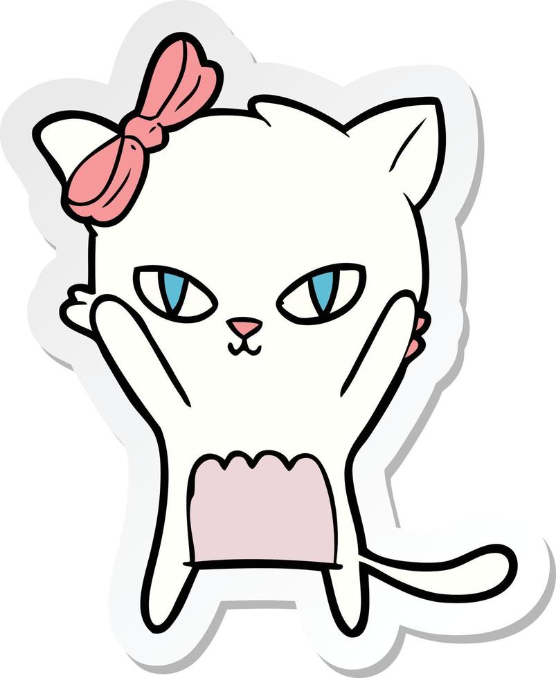 sticker of a cute cartoon cat vector