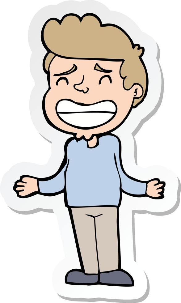sticker of a cartoon boy shrugging vector