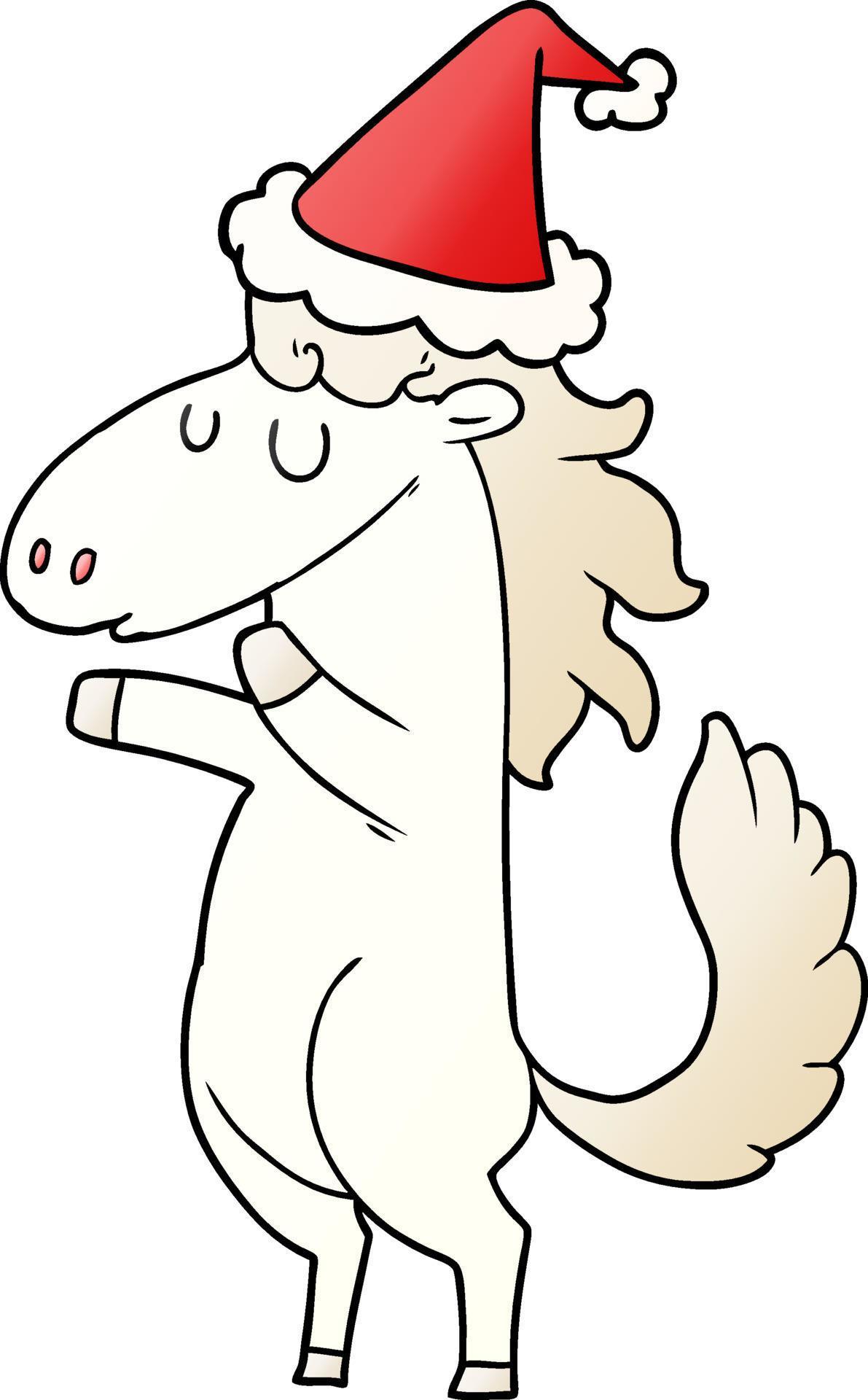 gradient cartoon of a horse wearing santa hat 8704730 Vector Art at
