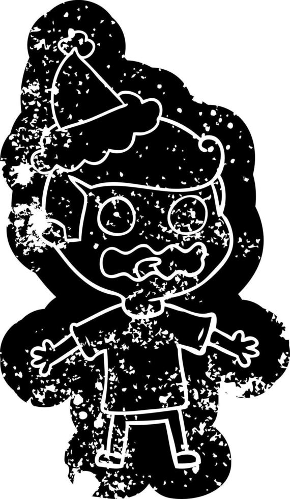 cartoon distressed icon of a man totally stressed out wearing santa hat vector