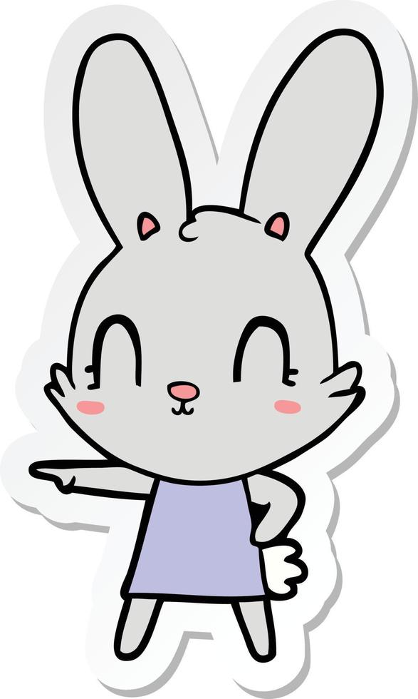 sticker of a cute cartoon rabbit in dress vector