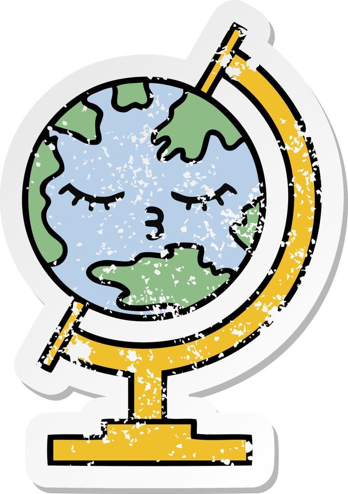 distressed sticker of a cute cartoon globe of the world vector