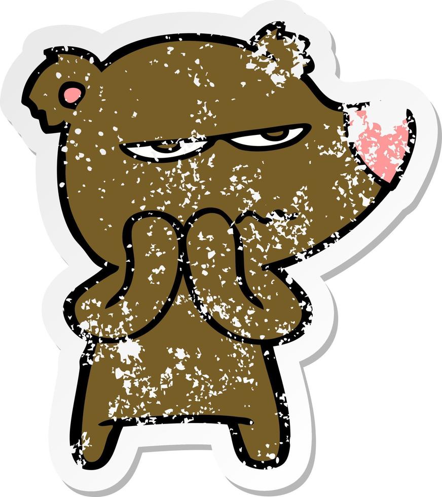 distressed sticker of a angry bear cartoon vector