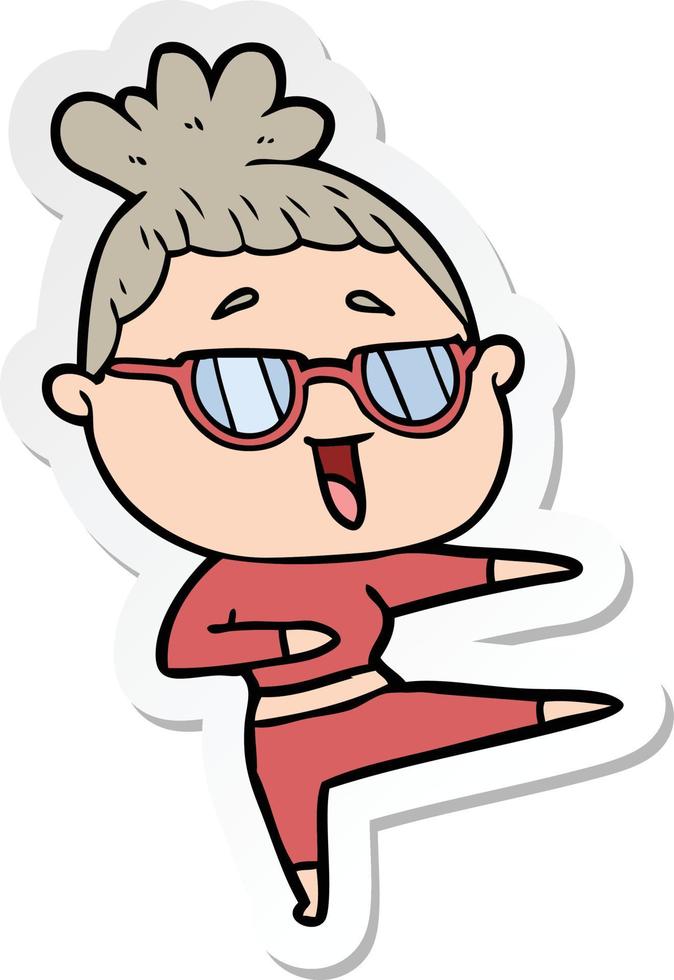 sticker of a cartoon happy woman wearing spectacles vector