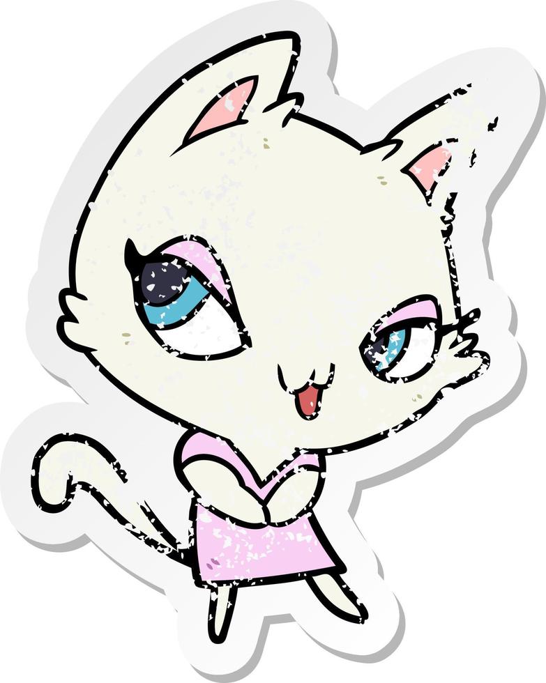 distressed sticker of a cartoon female cat vector