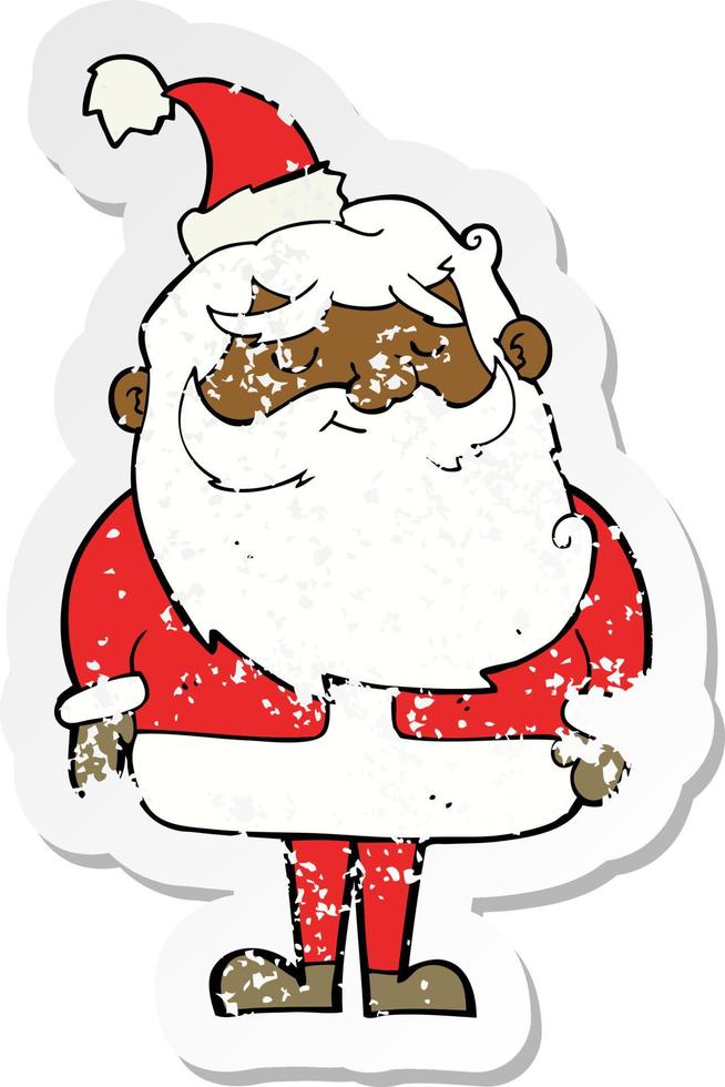 retro distressed sticker of a cartoon santa claus vector