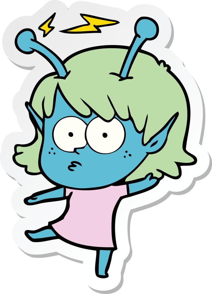 sticker of a cartoon alien girl vector