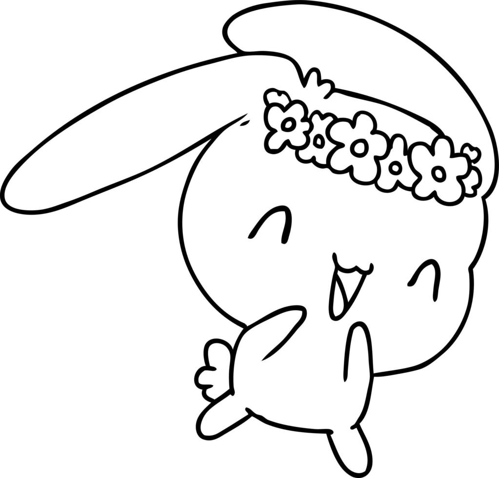 line drawing kawaii cute furry bunny vector