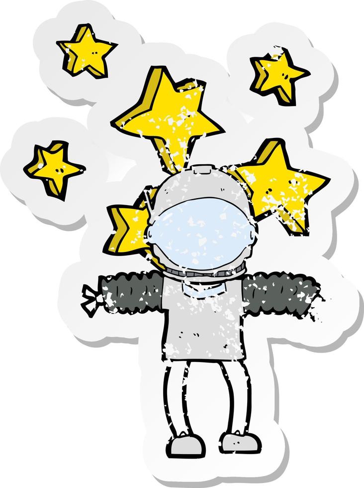 retro distressed sticker of a cartoon space man vector
