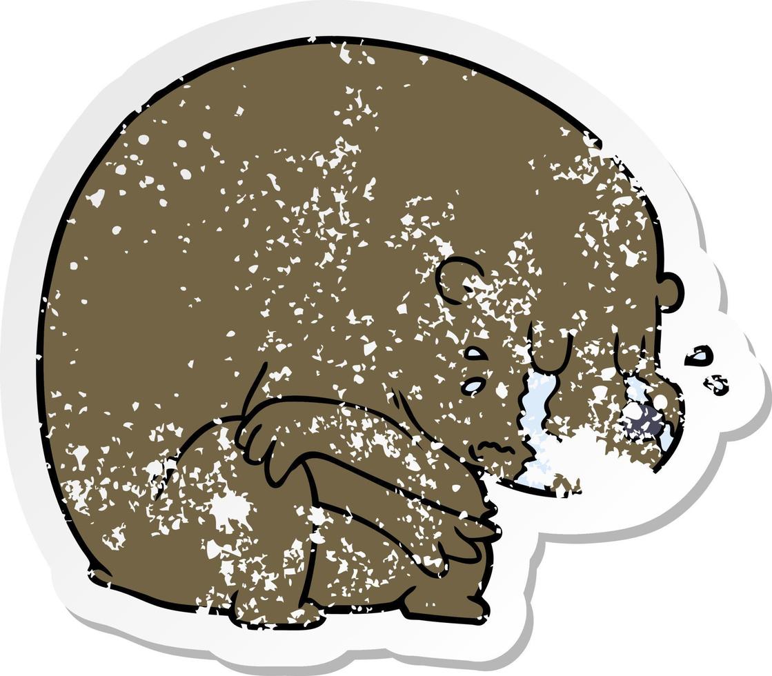 distressed sticker of a crying cartoon bear vector