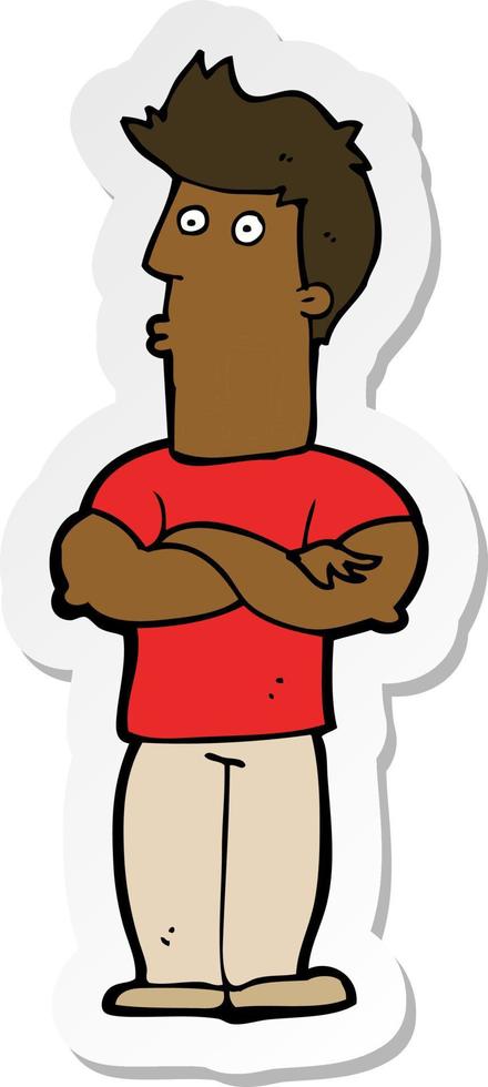 sticker of a cartoon man with folded arms vector