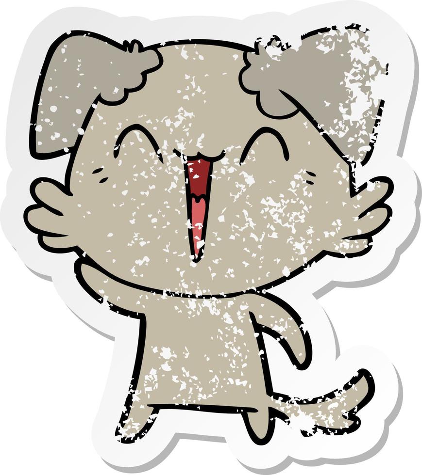 distressed sticker of a waving little dog cartoon vector