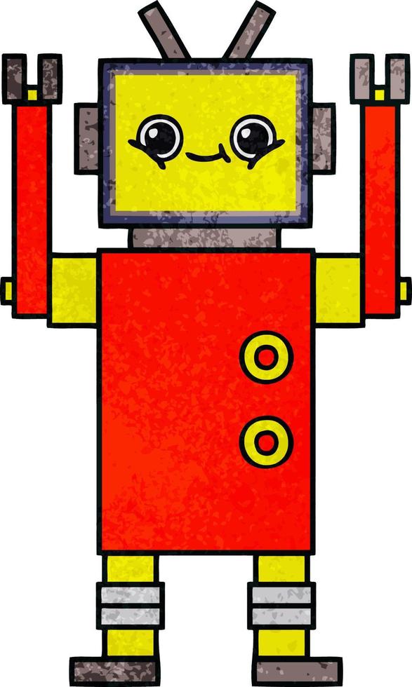 retro grunge texture cartoon robot vector
