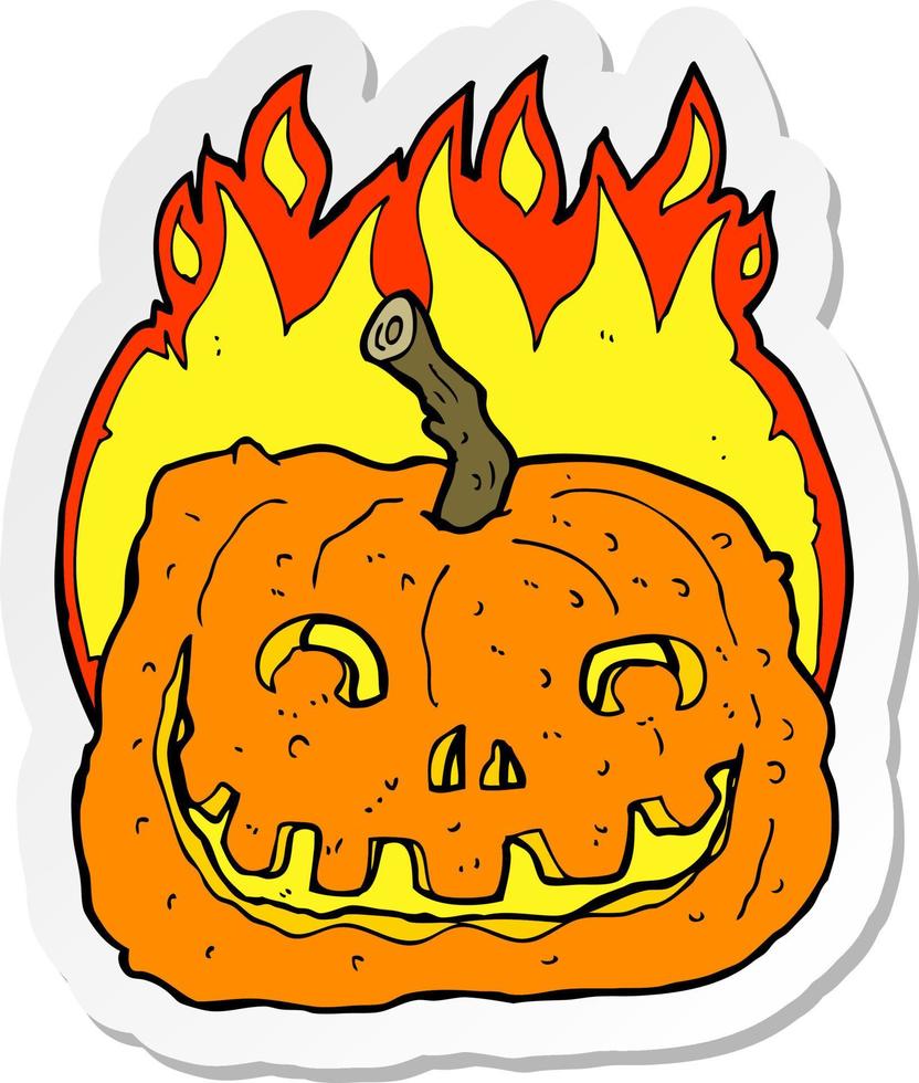sticker of a cartoon burning pumpkin vector