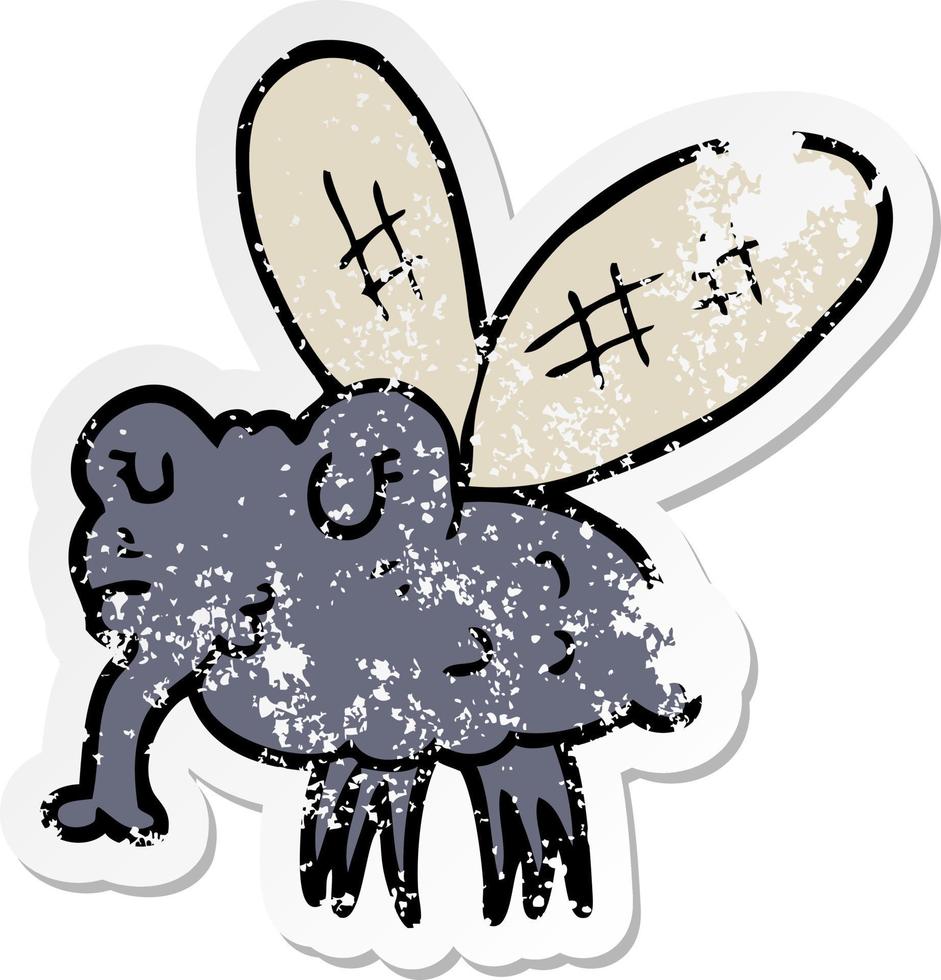 distressed sticker of a cartoon fly vector