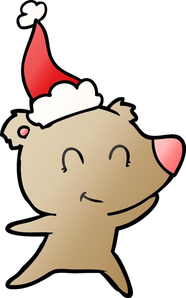 female bear gradient cartoon of a wearing santa hat vector