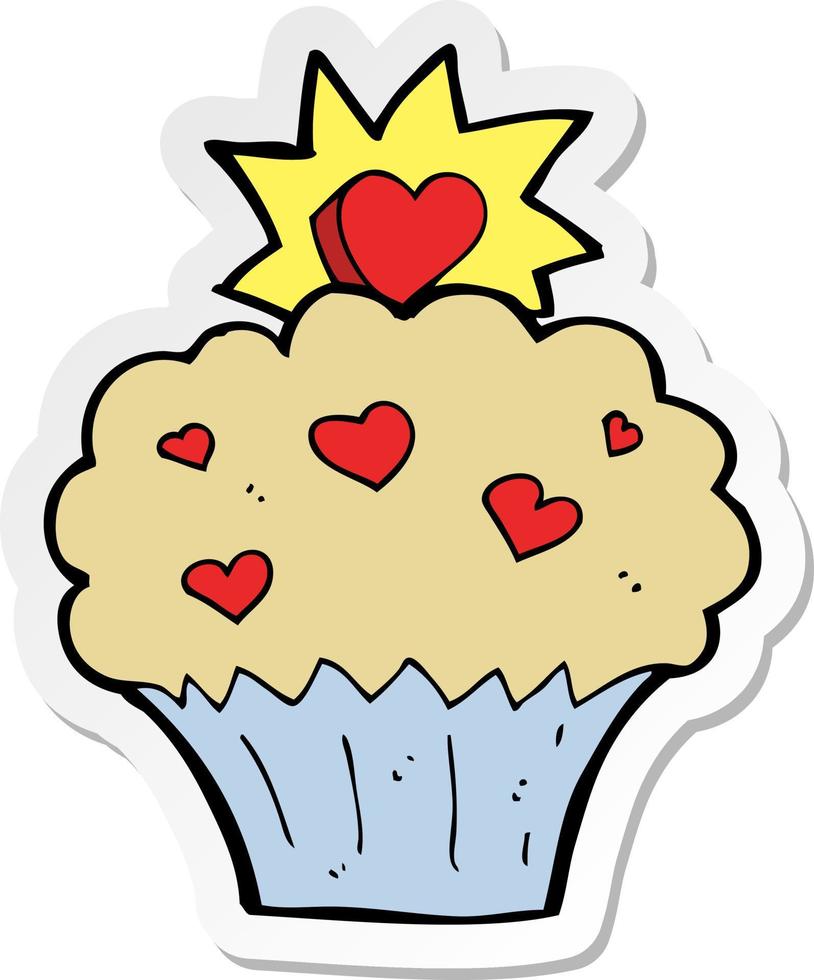 sticker of a cartoon love heart cupcake vector