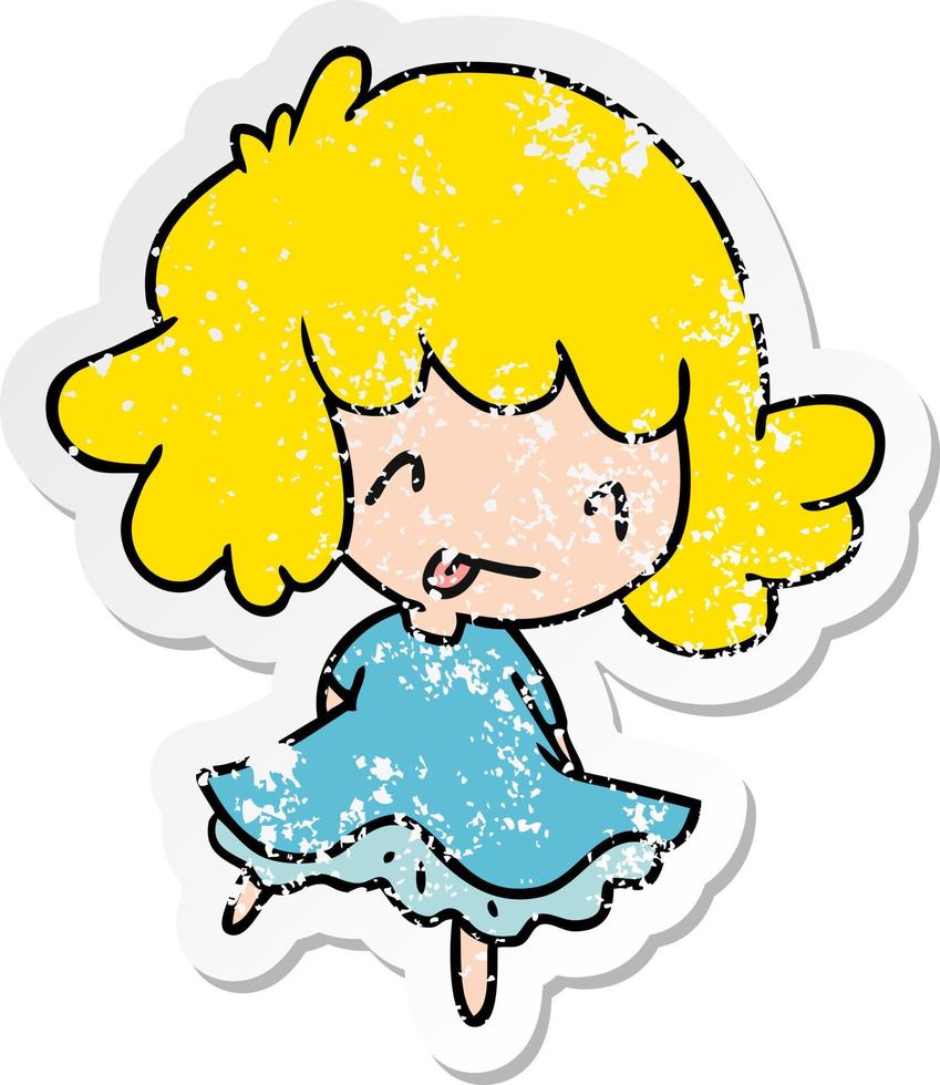 distressed sticker cartoon of a cute kawaii girl vector