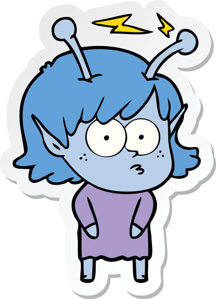 sticker of a cartoon alien girl vector