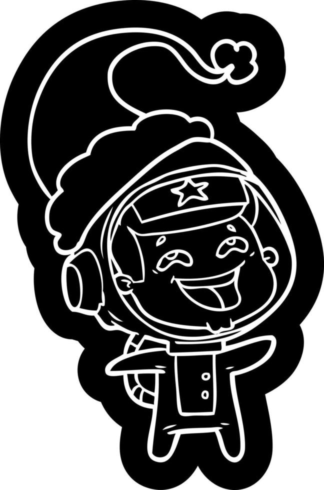 icono de dibujos animados de un astronauta riendo con sombrero de santa vector