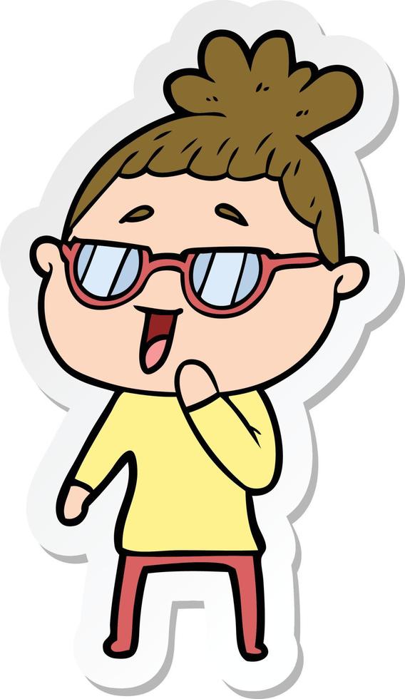 sticker of a cartoon happy woman wearing spectacles vector