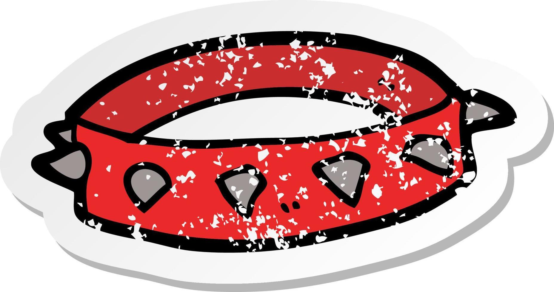 distressed sticker of a cartoon spiked dog collar vector
