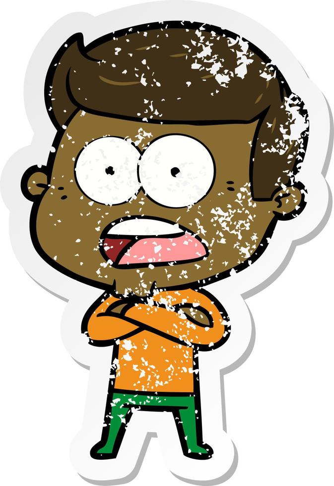 distressed sticker of a cartoon shocked man vector