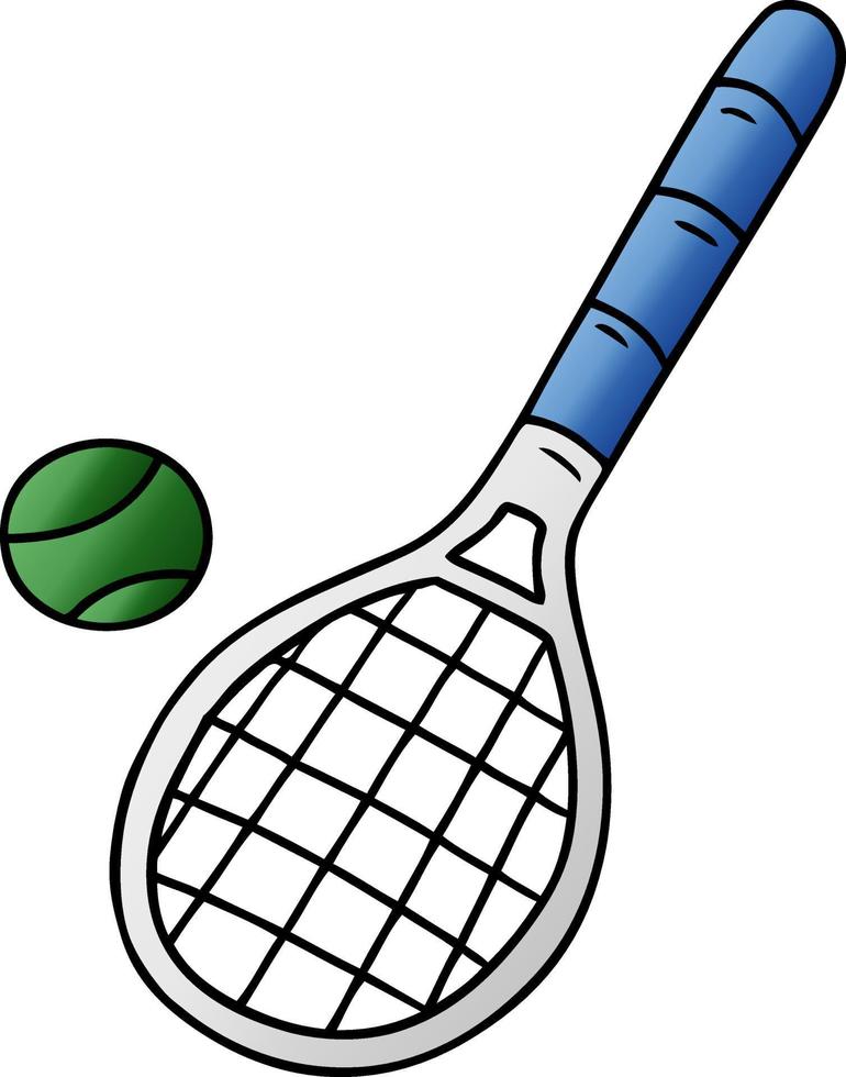 gradient cartoon doodle tennis racket and ball vector