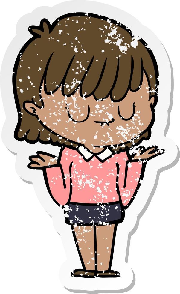 distressed sticker of a cartoon woman vector