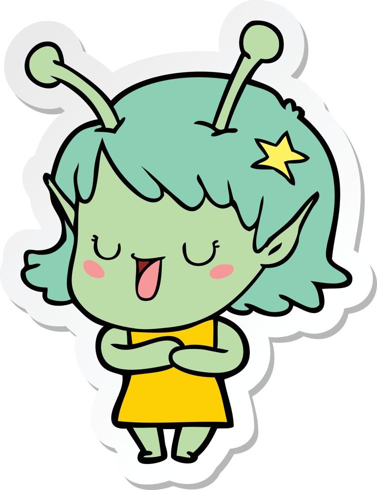 sticker of a happy alien girl cartoon vector