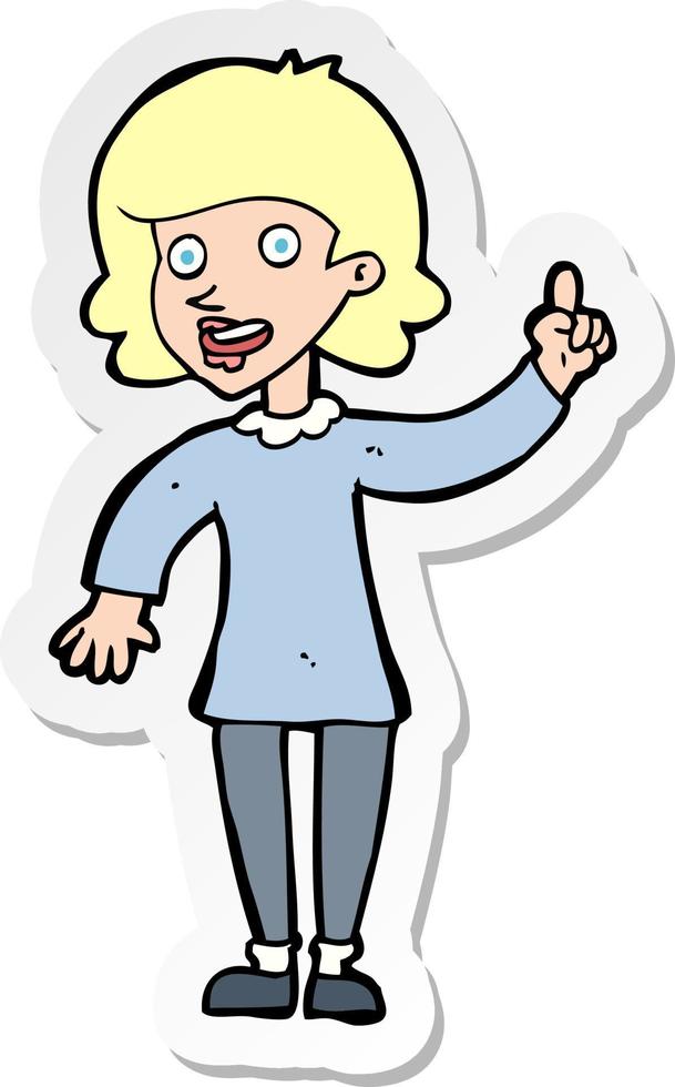 sticker of a cartoon woman with idea vector