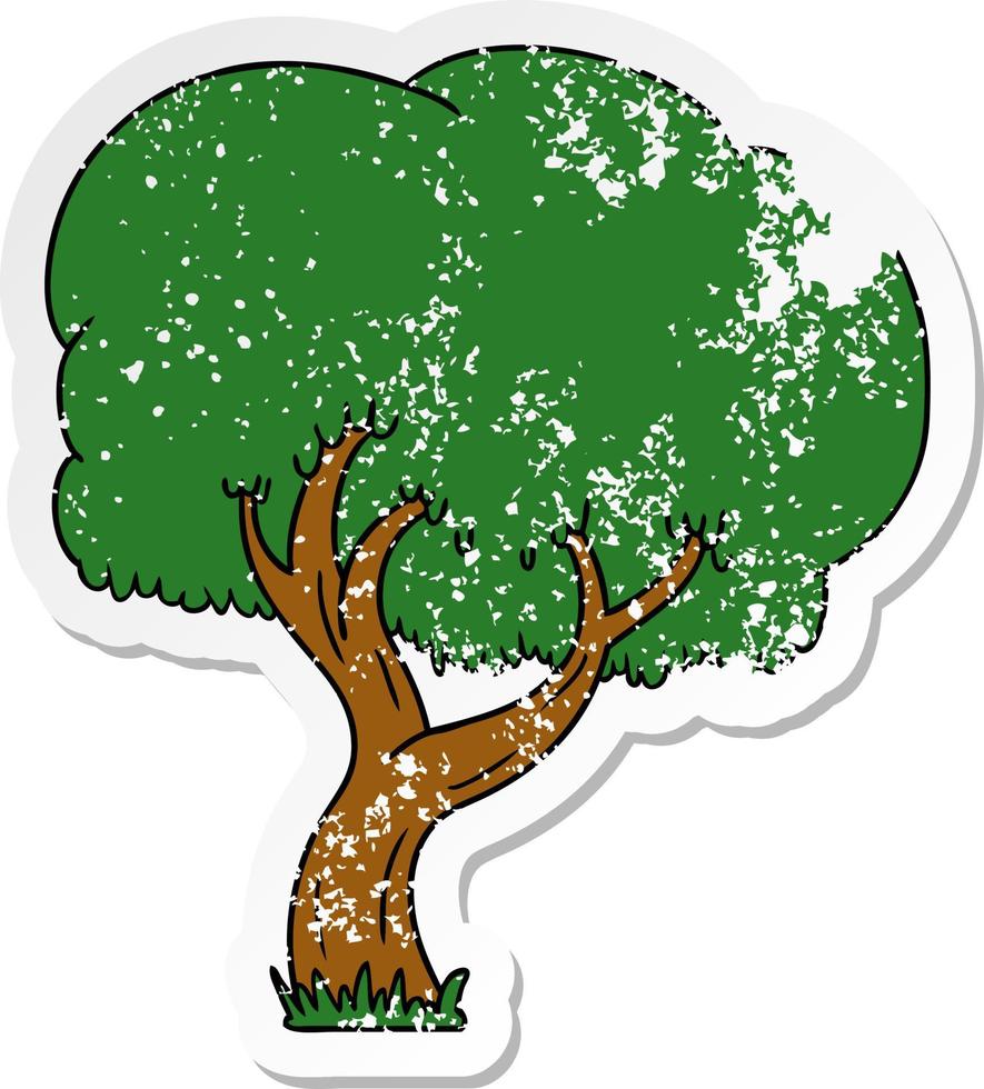 distressed sticker cartoon doodle of a summer tree vector