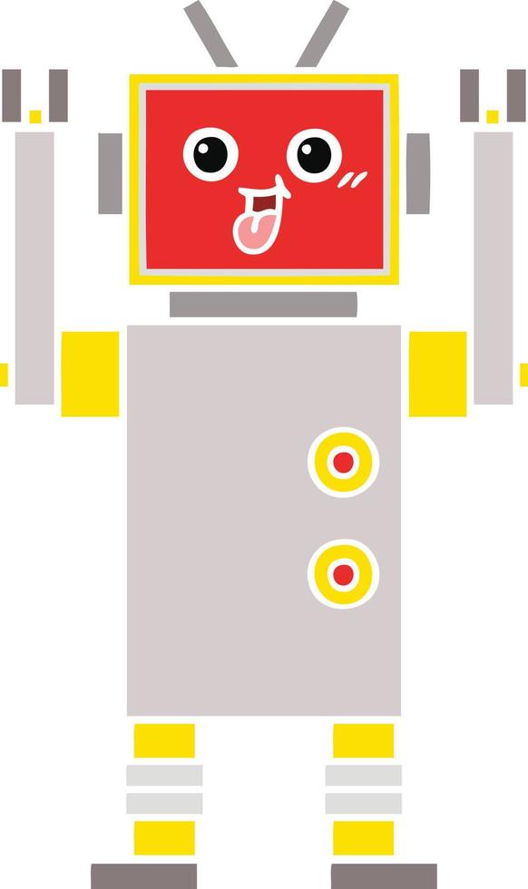 flat color retro cartoon robot vector