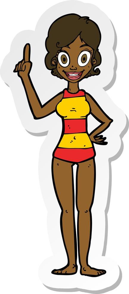 sticker of a cartoon woman in striped swimsuit vector