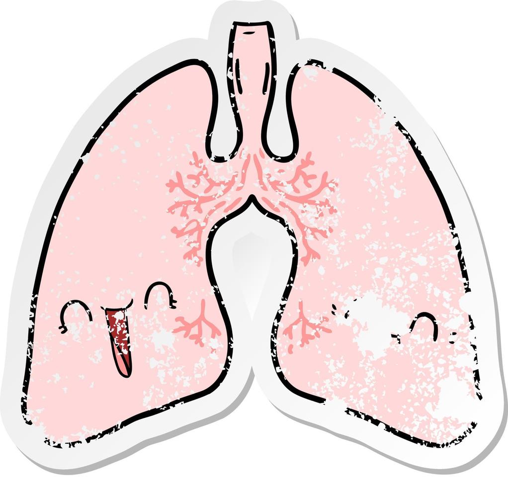 distressed sticker of a cartoon lungs vector