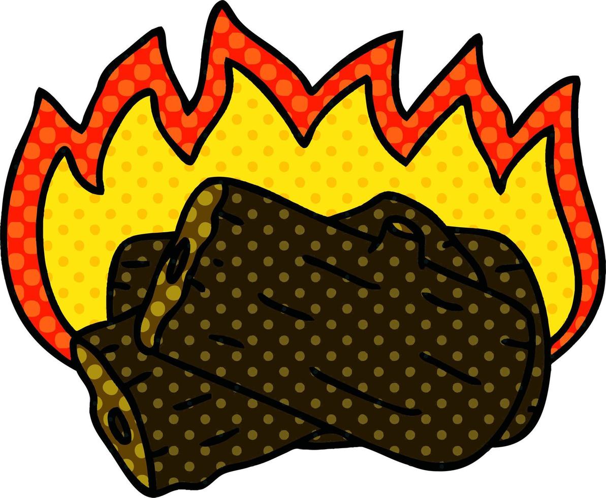 quirky comic book style cartoon burning log vector