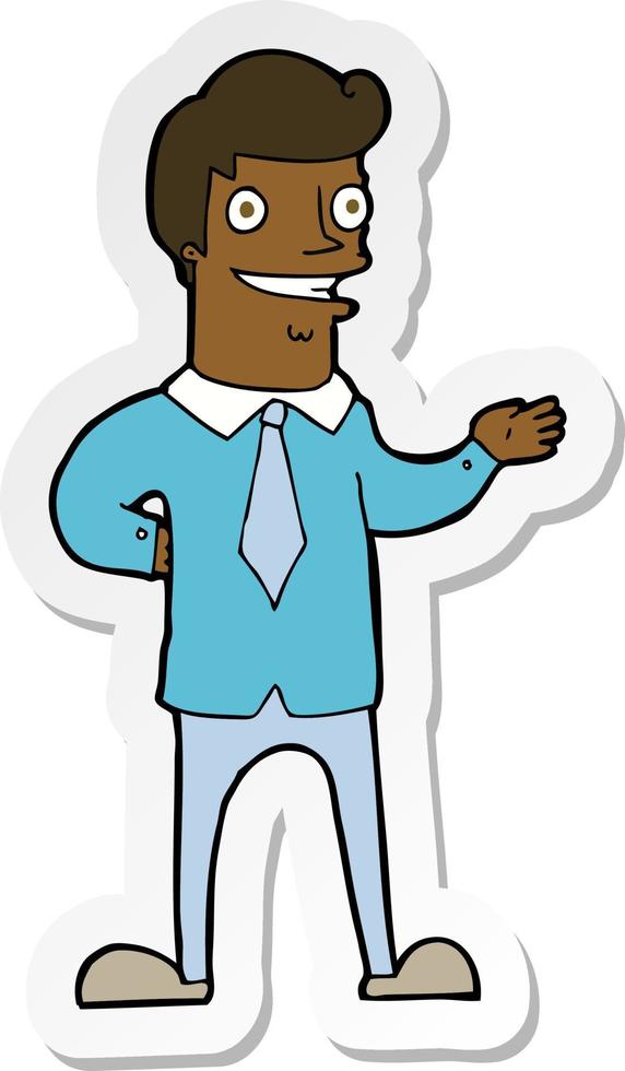 sticker of a cartoon salesman vector