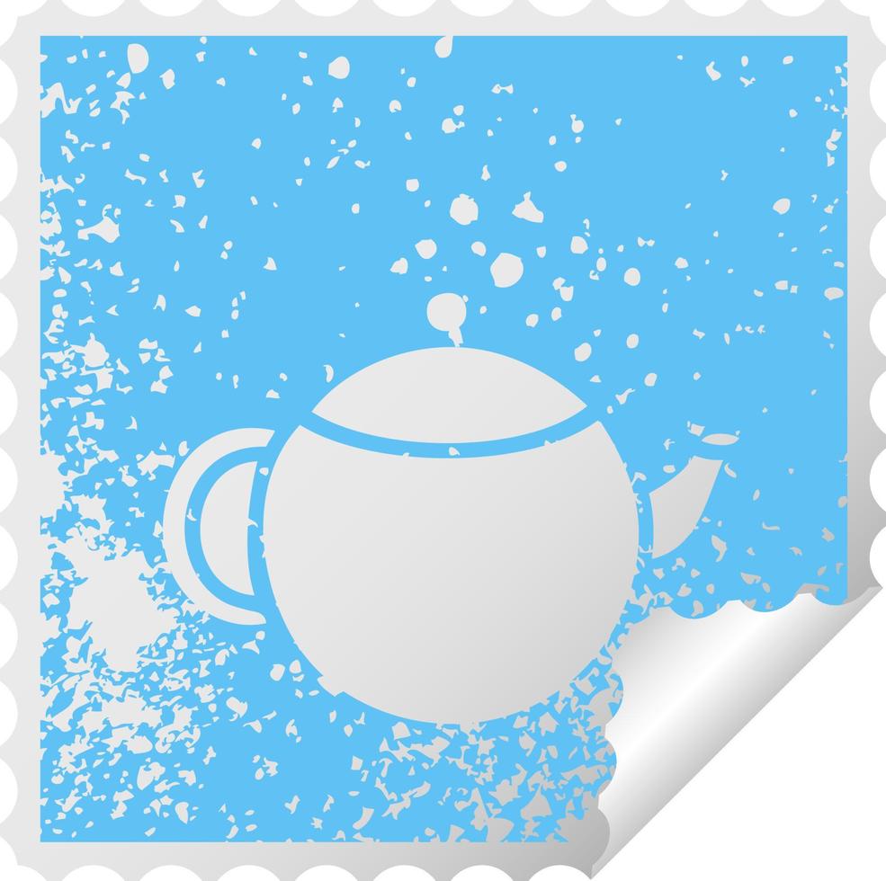distressed square peeling sticker symbol red tea pot vector