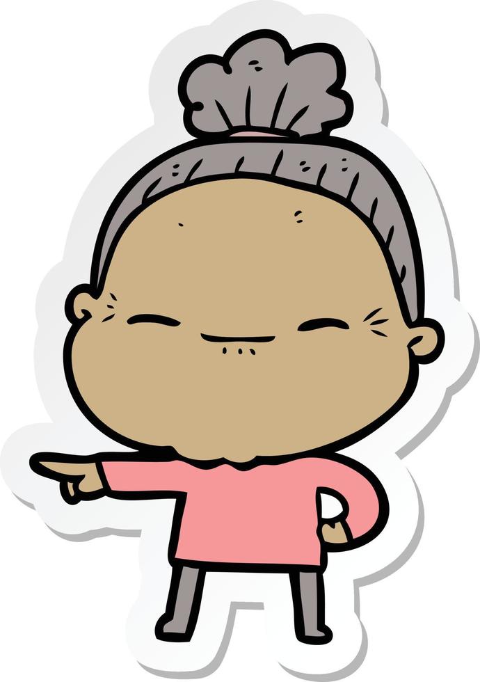 sticker of a cartoon peaceful old woman vector