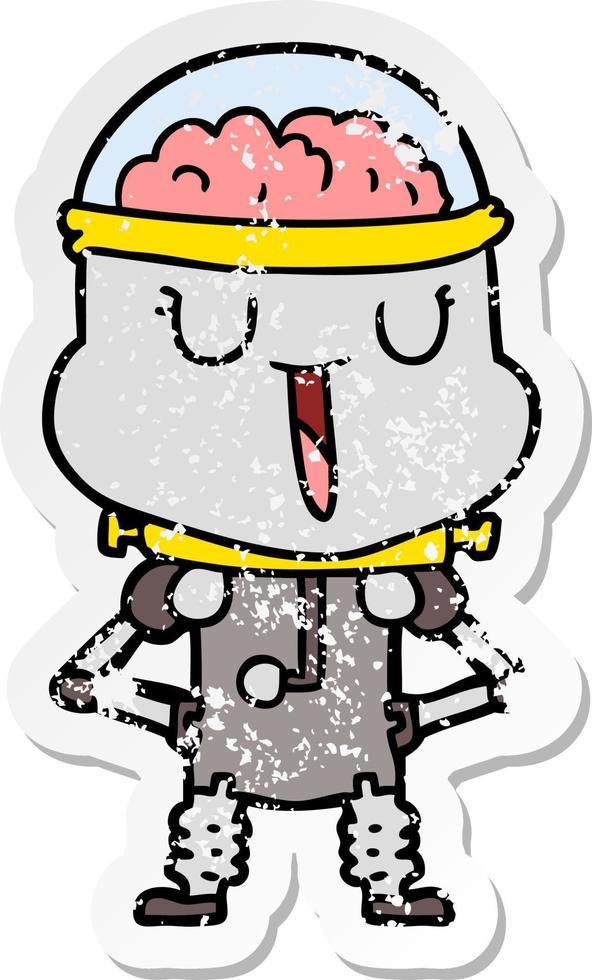 distressed sticker of a happy cartoon robot vector