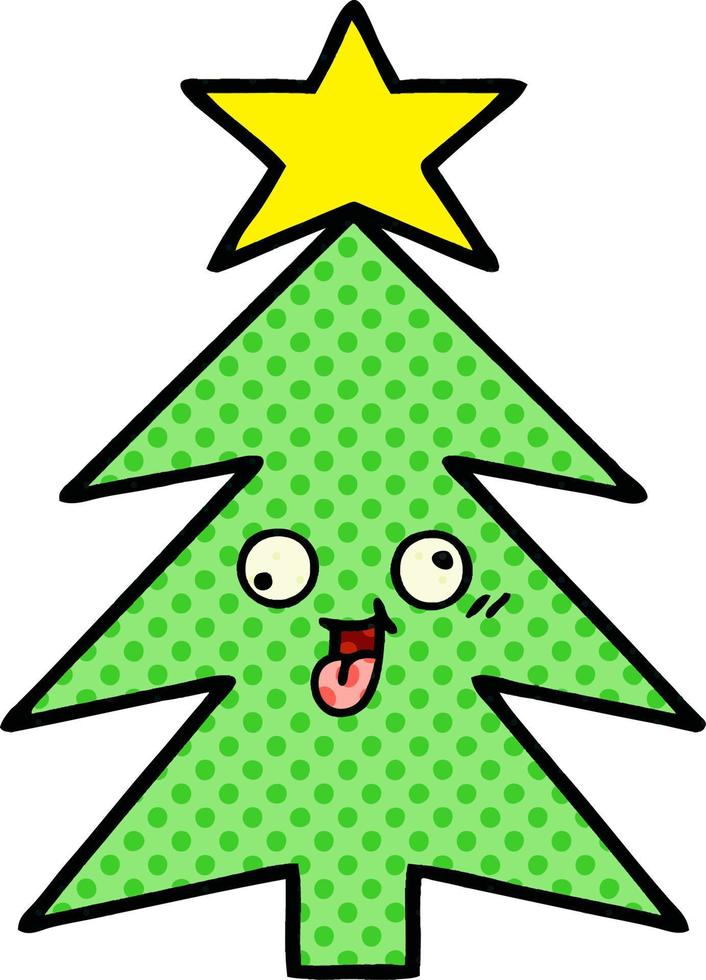 árbol de navidad de dibujos animados de estilo cómic vector